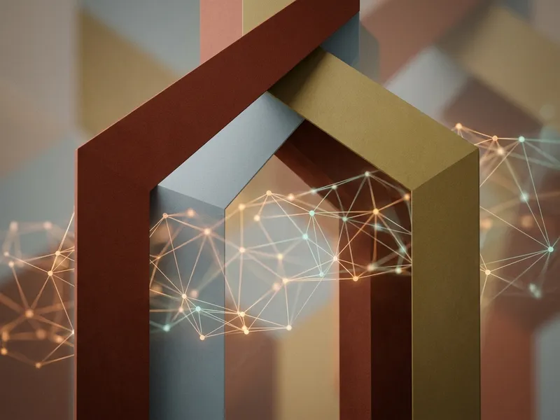 Abstract architectural geometry meeting a subtle digital lattice